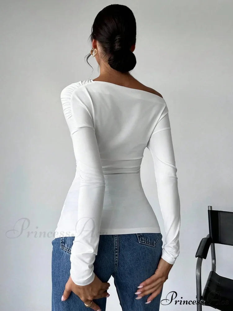 A-line Shoulder Long Sleeve Slim Knitted Top Women