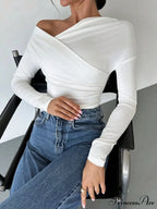 A-line Shoulder Long Sleeve Slim Knitted Top Women