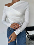 A-line Shoulder Long Sleeve Slim Knitted Top Women