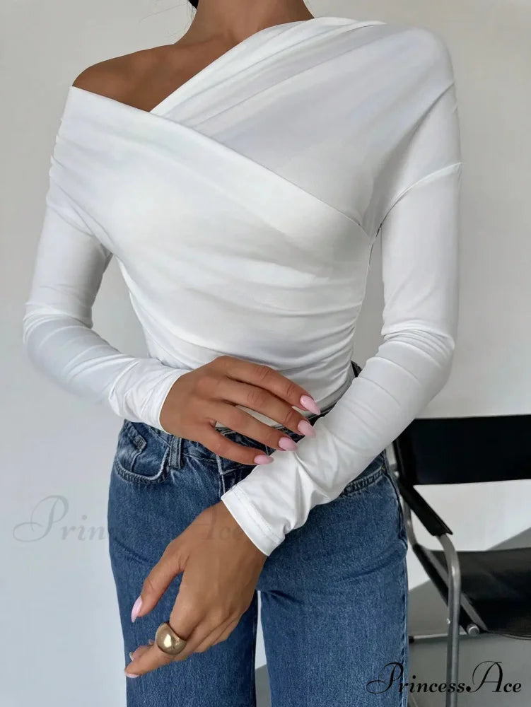 A-line Shoulder Long Sleeve Slim Knitted Top Women