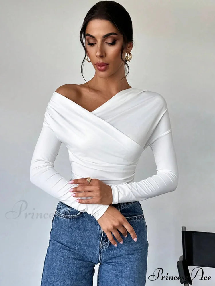 A-line Shoulder Long Sleeve Slim Knitted Top Women
