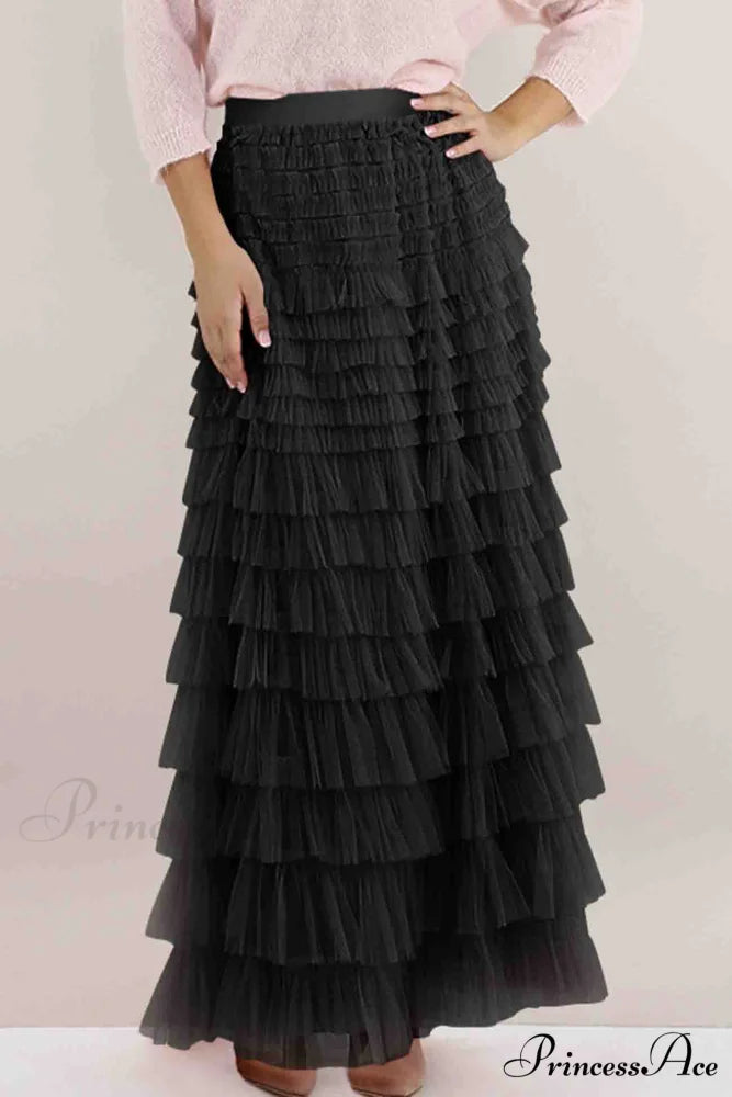 A-line Tiered Mesh Skirt