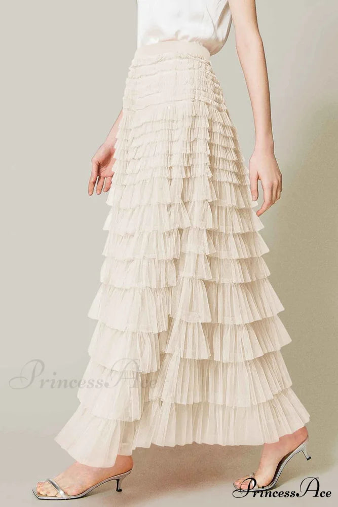 A-line Tiered Mesh Skirt