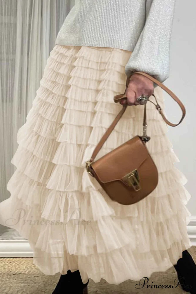 A-line Tiered Mesh Skirt