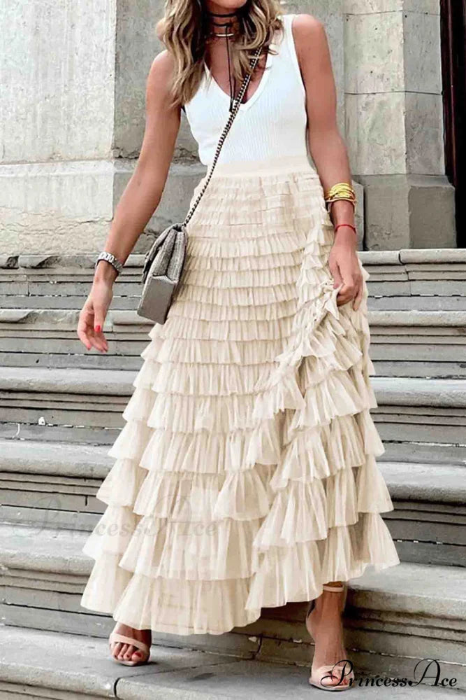 A-line Tiered Mesh Skirt