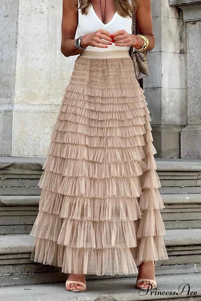 A-line Tiered Mesh Skirt