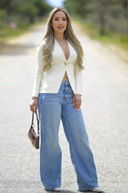 Asymmetrical Button Knit Cardigan