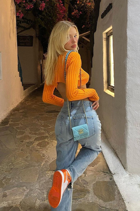 Solid Color Cropped Long Sleeve Knit Cardigan