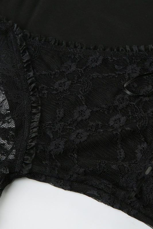 Sheer Panel Lace-Up Slim Knit Top