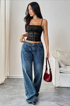 Solid Lace Strap Slim Fit Knit Top