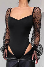 Polka Dot Mesh Shaping Blouse