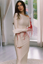 Sexy Off-Shoulder Flared Sleeve Lace-Up Split Bodycon Maxi Dress