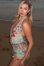 Colorblock Leopard Backless Mini Dress