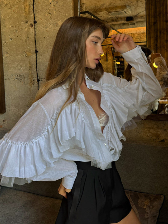 Layered Ruffled Long Sleeve Blouse