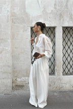 Vintage High-End Collared Loose Fit White Blouse