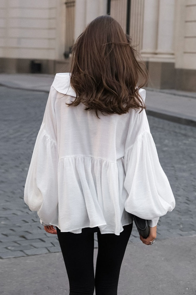 Vintage Baby Collar Pleated Puff Sleeve Blouse
