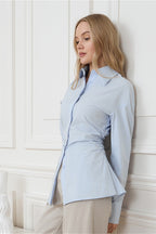 Vintage Cotton Ruched Waist Slim Fit Blouse