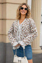 Leopard Jacquard Tie Front Cardigan