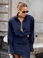 Striped Long Sleeve Shirt Dress Blouse