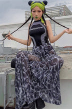 Floral High Waist Mesh Flare Pants