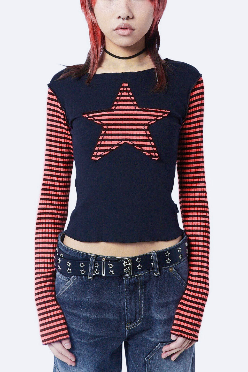 Y2K Star Stripe Embroidered T-Shirt