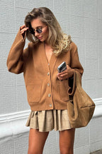 Vintage V Neck Loose Knit Cardigan Sweater