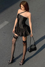 One Shoulder Peplum Bodycon Mini Dress