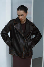 Fashion PU Leather Collar Jacket