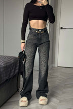 Leopard Print Flared Denim Jeans