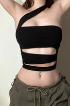 Asymmetrical Cutout Strapless Knit Top