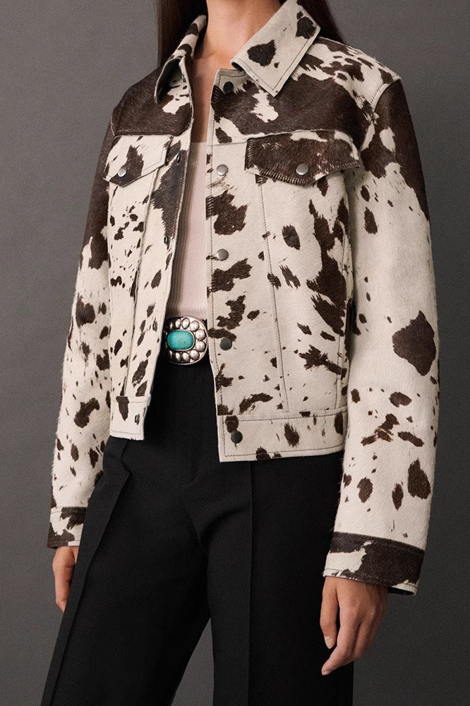 Trendy Asymmetrical Print Short Coat