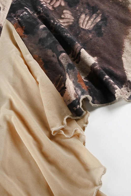 Color-Blocked Floral Print Bodycon Midi Skirt