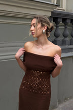 Waisted Knit Off Shoulder Bodycon Boho Dress