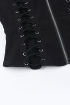 Gothic Zip Up Lace Up Knit Top