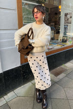 Polka Dot Satin High-Waisted A-Line Skirt