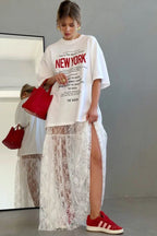 Floral Lace Sheer High-Waist A-Line Skirt