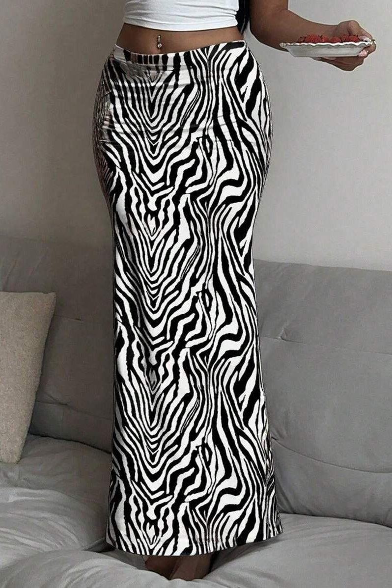 Fashion Low Rise Printed Maxi Skirt