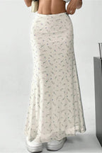 Floral Satin A-Line Midi Skirt