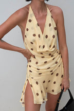 Polka Dot Chiffon Halter Backless Mini Dress