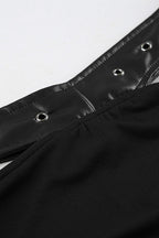 Dark Retro Lace-Up Corset Leather Pencil Skirt Two Pieces Set