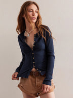 Buttoned Ribbed Knit Cardigan