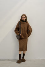 Loose Fit Crew Neck Wool Blend Knit Sweater