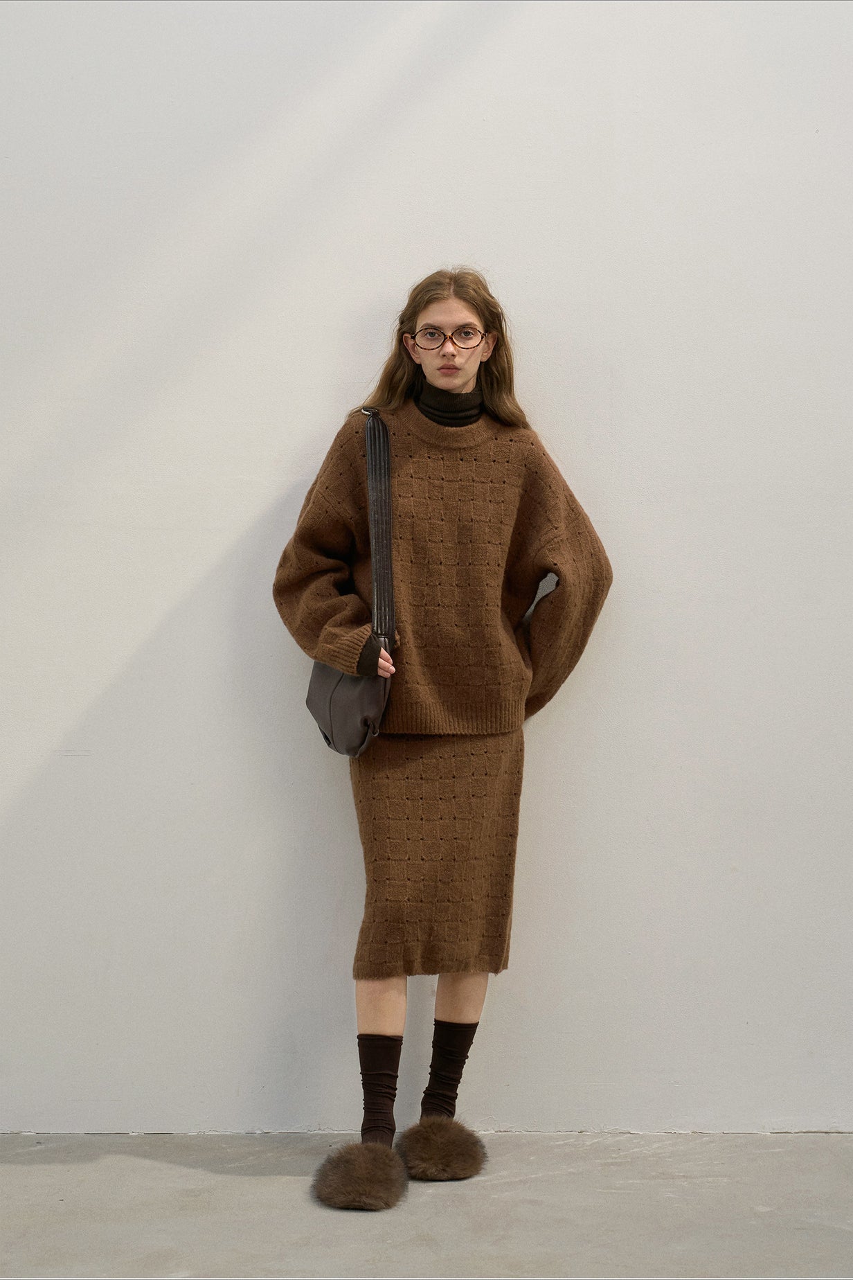 Loose Fit Crew Neck Wool Blend Knit Sweater