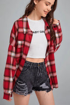 Plaid Stand Collar Button Shirt  Blouse
