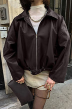 Brown Faux Leather Moto Jacket