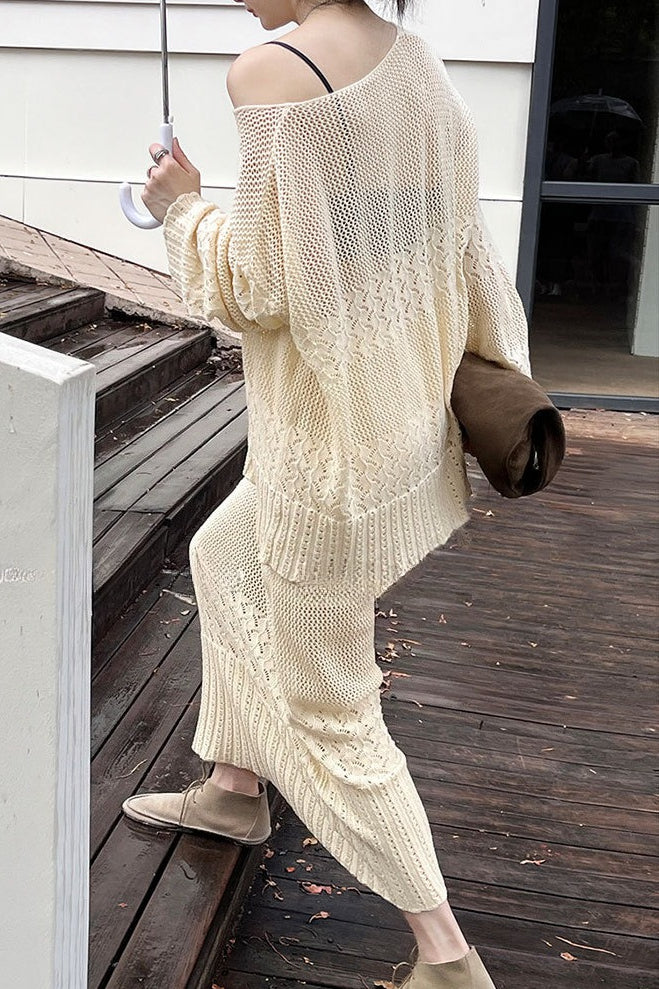 Cotton Embroidered Hollow Knit Blouse