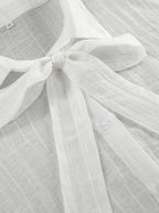 White Tencel Loose Bow Tie Bell Sleeve Blouse
