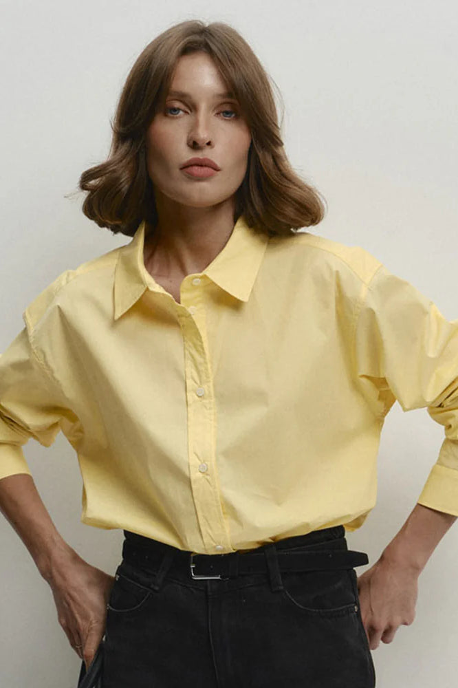 Yellow Cotton Button-Up  Blouse
