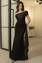 Stylish One-Shoulder Mesh Ribbon Maxi Dress