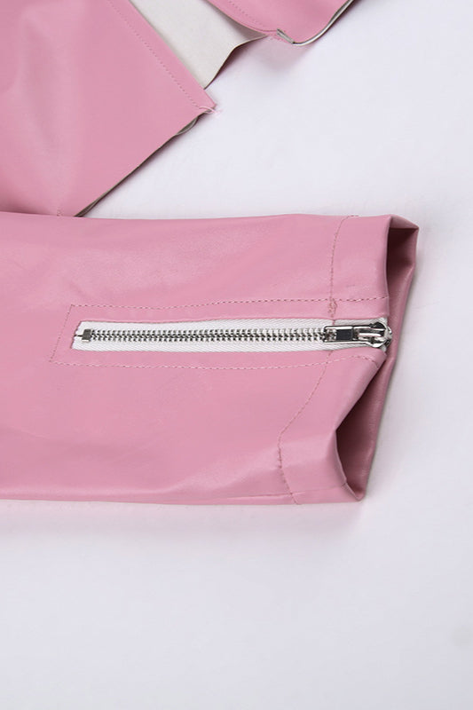 Pink Biker Style Bomber Coat